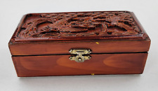 Vintage Chinese Carved Wooden Cinnabar? Box Red Lined Trinket Jewelry Keepsake picture