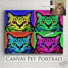 Pet Gifts. Custom Cat Portraits. Personalized Canvas Print Warhol Style Pop Art. picture