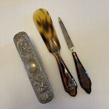 Vintage Cromwell Acwalite Faux Shell & Silverplated Repousse Brush 3 Piece Set picture
