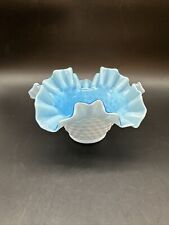 Vintage KANAWHA Milk Cased Glass Hobnail Opaque Turquoise Ruffled Trinket Dish picture