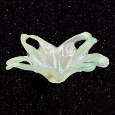 Recycle Art Glass Bowl Centerpiece Green White Pitched Glass 4”T 10.5”W picture