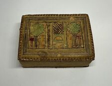 Trinket Box Vintage Algerian Handmade Tooled & Painted Leather  4 3/8” X 3 1/8” picture