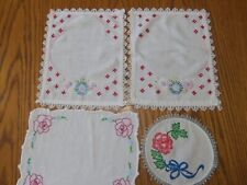 Lot of 4 vintage Doilies Embroidered and one Liquid Embroidery Roses and Daisies picture
