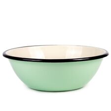 Green Enameled Mixing Bowl Camping Enamel Chips Salads Serving Bowl 4.2 qt picture
