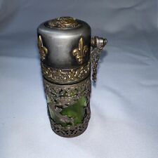 Antique green glass perfume bottle optimizer Sliver/brass picture