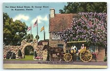 1940 ST AUGUSTINE FLORIDA FL OLDEST SCHOOL HOUSE HORSE CARRIAGE POSTCARD P2694 picture