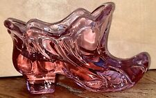 Fenton Art Glass Swirl Pattern Slipper Shoe - Pink Carnival Glass picture