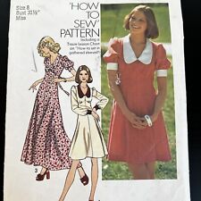Vintage 70s Simplicity 6605 Coquette Oversized Collar Dress Sewing Pattern 8 CUT picture