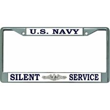 navy silent service military logo chrome license plate frame usa made picture