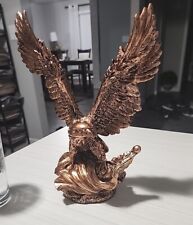 Wings of Glory Bald Eagle on American Flag Brass Colored Statue 11.4