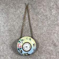 Antique E.N. Welch Clock Hand Painted Floral Glass Metal Chain picture