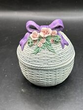 Lefton Geo Z Trinket Box Purple Flowers Wicker Basket Vintage 1994 picture