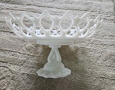 Doric Lace Milk Glass Pedestal Dish Large Open Weave Footed Base Open Stem picture
