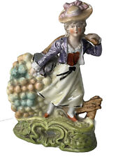 Antique Vintage Fine Dresden Porcelain Girl Spill Vase Grapes Vines 6” Figurine picture