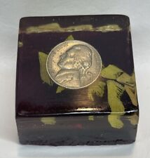 Vtg 1964 Nickel Embedded in Square Homemade Resin Paperweight Leaf Frond picture