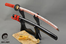 Hot Red Japanese samurai katana sword carbon steel sharpened blade wavy hamon picture