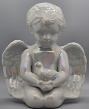 Kneeling Winged Baby Cherub Holding A Dove W Pearlized Glazed. 8