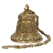 Brass Astalaxmi Engraved Bells Hanging Brass Temple Bell Ghanta Ghanti 8 Inch picture