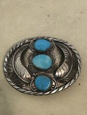 ▪️ONE OF A KIND NAVAJO  BLOSSOM BELT BUCKLE TURQUOISE STERLING SILVER ▪️ picture