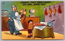 Johnny Take Your Hands Off Mrs Jones Leg Linen Postcard UNP WOB VTG Tichnor picture