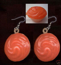 Huge Funky Orange Vintage CUPCAKES EARRINGS Fun Punk Food Charms Costume Jewelry picture
