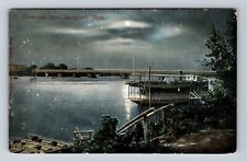 Springfield MA-Massachusetts, Scenic Night on Connecticut River Vintage Postcard picture