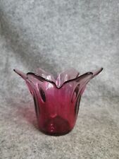 Vintage MCM Six Petal Fucshia Glass Swung Vase Votive Candle Holder Home Decor picture