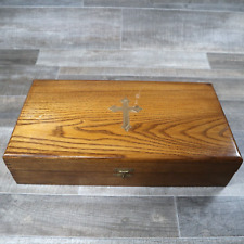 VTG Catholic Sick Visit Last Rites Traveling Altar Brown Wood Box Religious picture