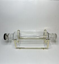Vtg Depression Glass Rolling Pin 14in Clear Glass Ribbed Tapered Ends Cap Stand picture