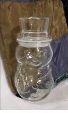 Vintage Christmas Jar Clear Glass Container Frosty Snowman Libbey Canada 1970s picture