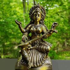 Saraswati Large Solid Brass India Goddess Mata Saraswati Maa Statue Sculpture 18 picture