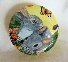 Vintage Easter Bunny Butterfly Tin Candy Container 5.25