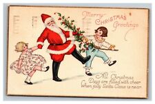 Vintage 1924 Christmas Postcard Santa Claus Dances with Children Mistletoe picture