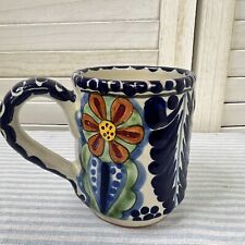 Authentic Mexican Talavera Mug Coffee Cup  Blue Floral Pottery Mexico picture
