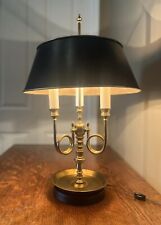French Horn Bouillotte Table Lamp Brass Candlestick 3 Way Lt Black/Gold MCM picture
