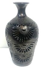 Vintage Signed Dona Rosa Black Pottery Blackware Oaxaca Openwork Vase - 4.2 picture