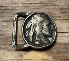 VTG SOLID BRASS BUFFALO INDIAN NICKEL HEAD Native American Face BELT BUCKLE picture
