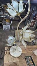 Vintage Hollywood Style Glass Lotus Flower Floor Lamp Light 3 Way Tall White HTF picture
