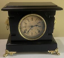 Vintage Seth Thomas Black Lion Head Decal Deco Shelf Mantel Gong Chime Clock picture