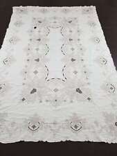 Vintage Cream Madeira Embroidered Cutwork Table Cloth 247x161cm picture
