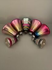 50’s Antique Pink/Gold Ombré & Striped Mercury Glass Christmas Bells SHINY BRITE picture