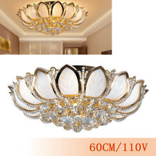 23.5'' LED Ceiling Light Lotus Crystal Chandelier Flush Mount Lamp Fixture Gold picture