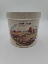 Vintage Daxinxiang Porcelain Factory Farm Scene Ceramic Stoneware Crock 5.25