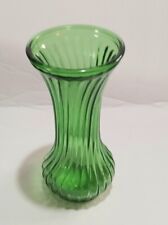 Vintage Hoosier Glass Green Vertical Spiral Ribbed Vase 7.5