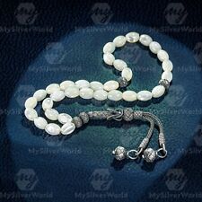 1000 Ct Silver Kazaz Rice Mother of Pearl Islamic 33 Prayer Beads Tasbeeh picture