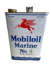 Rare 1950's NOS Mobiloil Marine Oil No. 4 Gallon Can Full Unopened Socony Vacuum picture