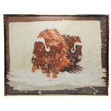 MCM Silk Painting MuskOx Blizzard Snow Wildlife Ranch Art Signed Tribal Inuit ? picture