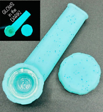 Silicone Smoking Pipe with Glass Bowl & Cap Lid | Turquoise Sparkle GLOWS picture