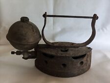 Antique Vintage Cast Iron & Brass Steam Clothing Iron With Wood Handle picture