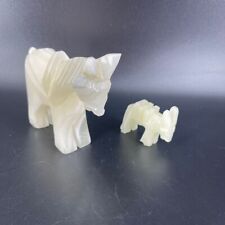 Vintage Hand Carved White Onyx Donkey & Foal Animal Figurine Set picture